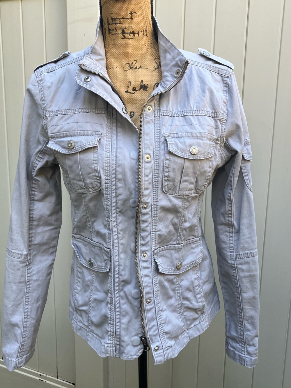 Gray moto jacket Kensie jeans women's small utility streetwear military